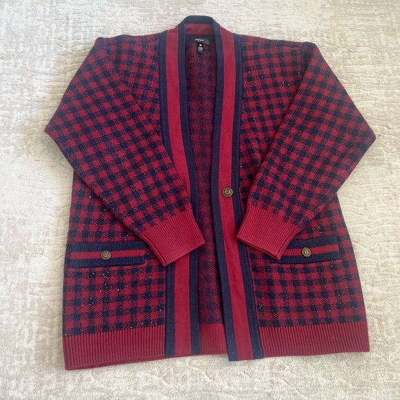 AQUA knit sparkly maroon burgundy cardigan size xs - Picture 1 of 3